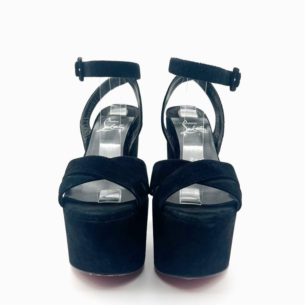 CHRISTIAN LOUBOUTIN Superyaz Platform Heels Size 37.5 Black Suede Ankle Strap - Picture 5 of 12